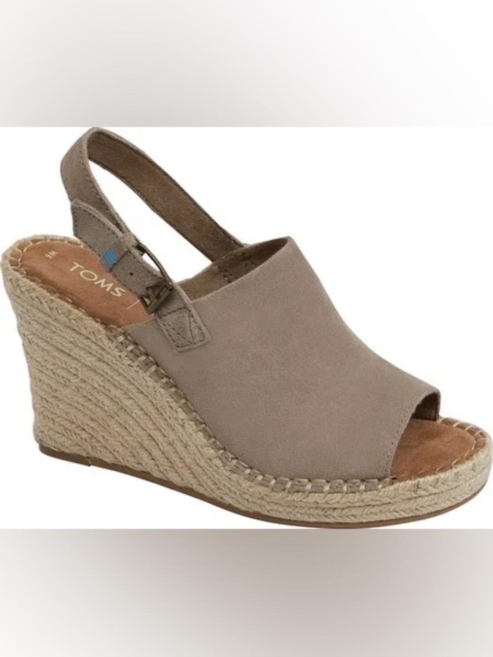 TOMS Taupe Suede Espadrille Wedge Slingback